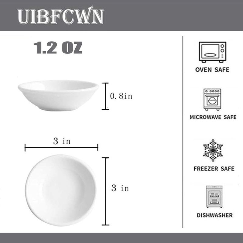 UIBFCWN 12 Pack Soy Sauce Dish 3inch Ceramic Dipping Bowls Bulk, 1.2 Oz White Dipping Sauce Bowls/Dishes, Small Dipping Sauce Cups for Sushi Ketchup Olive Oil Appetizer - Image 2